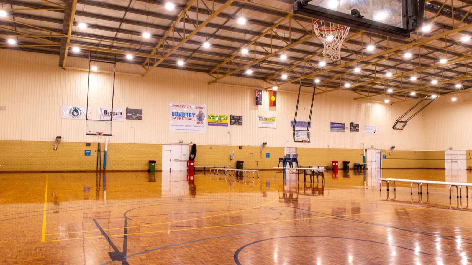 Main court at the South West Sports Centre, home of Bunbury Basketball Association