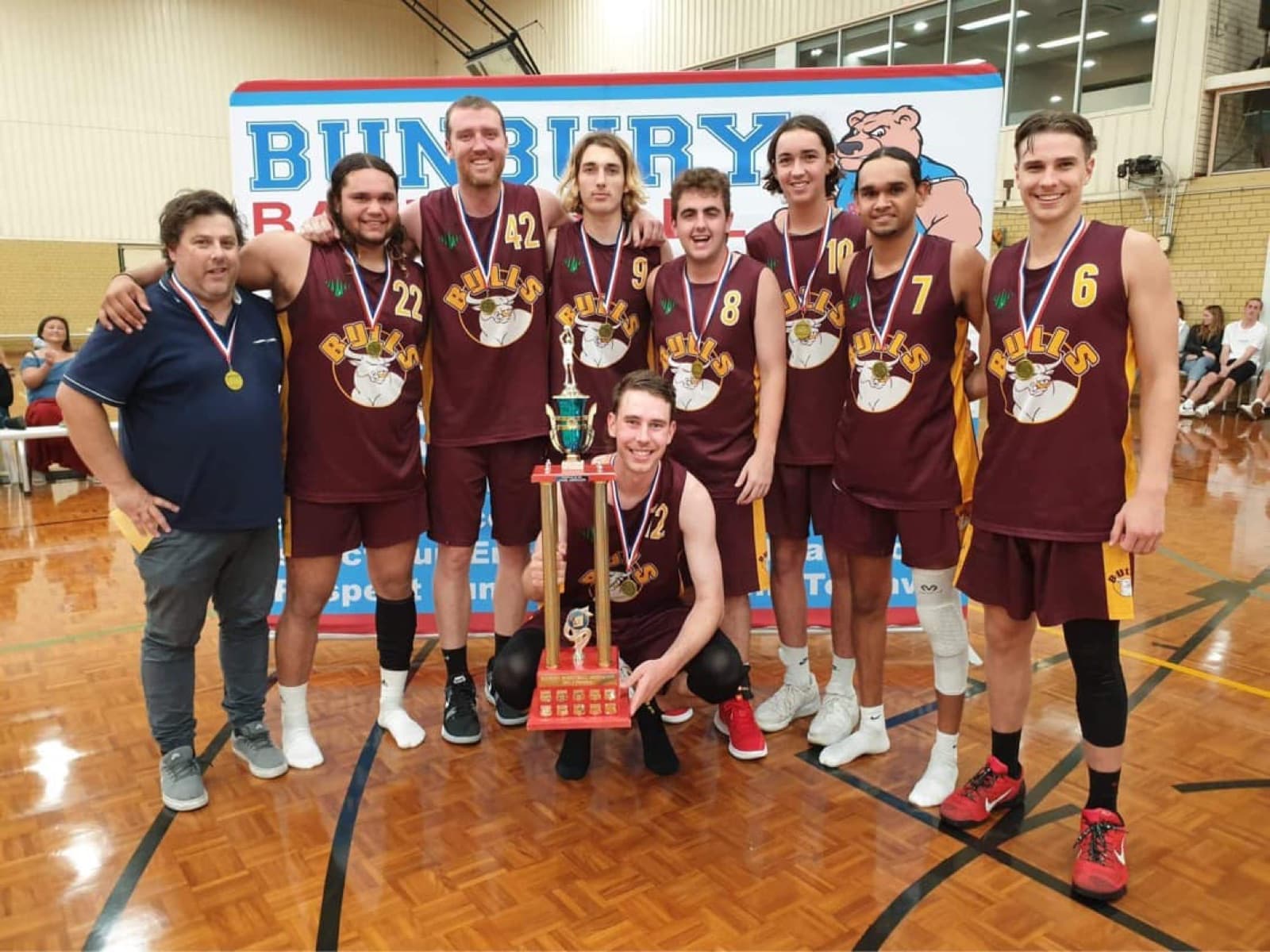 Bulls men's team with the trophy after the Bunbury senior grand final