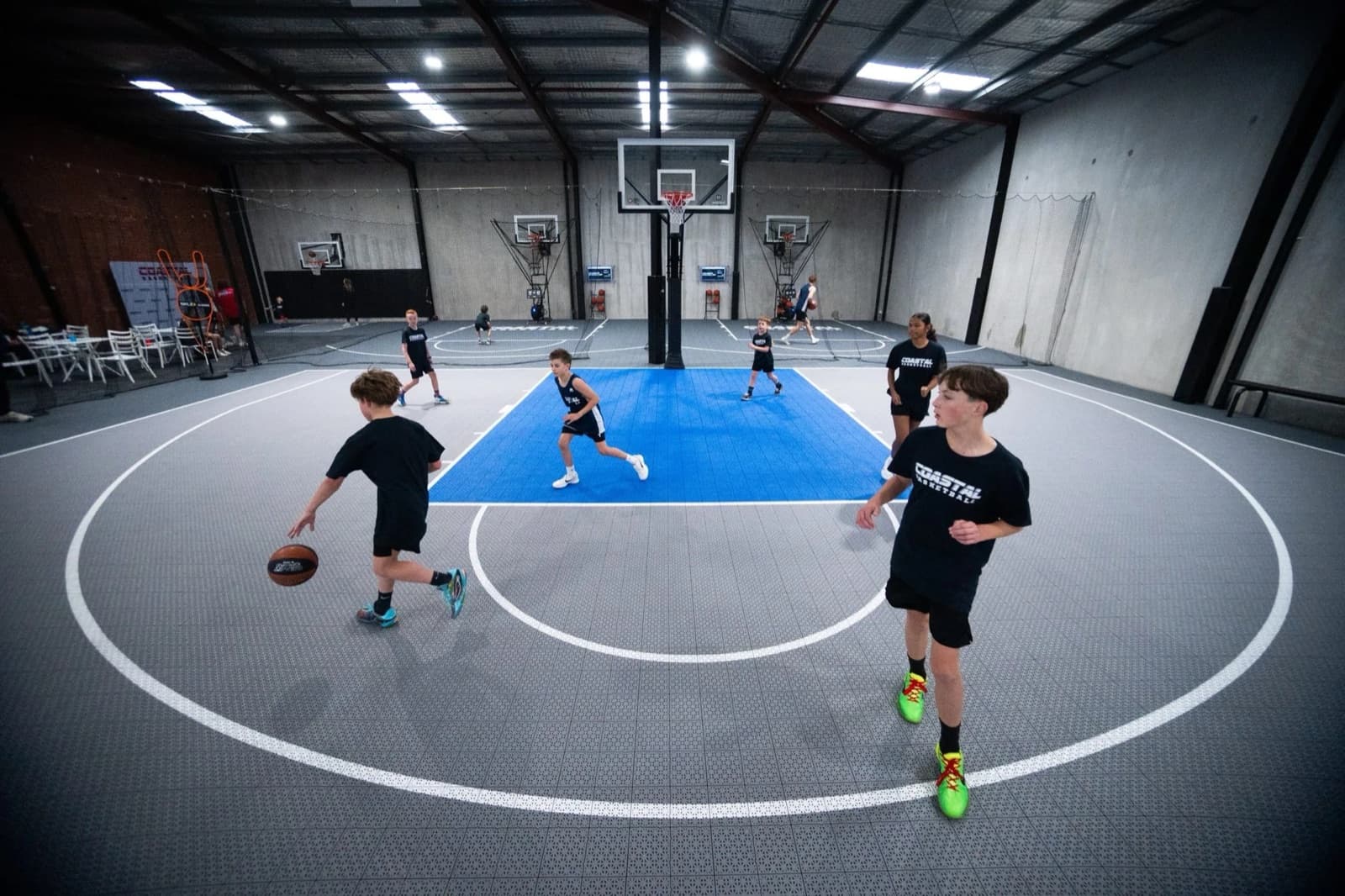 Juniors working on dribbling drills at Coastal Basketball in Bunbury
