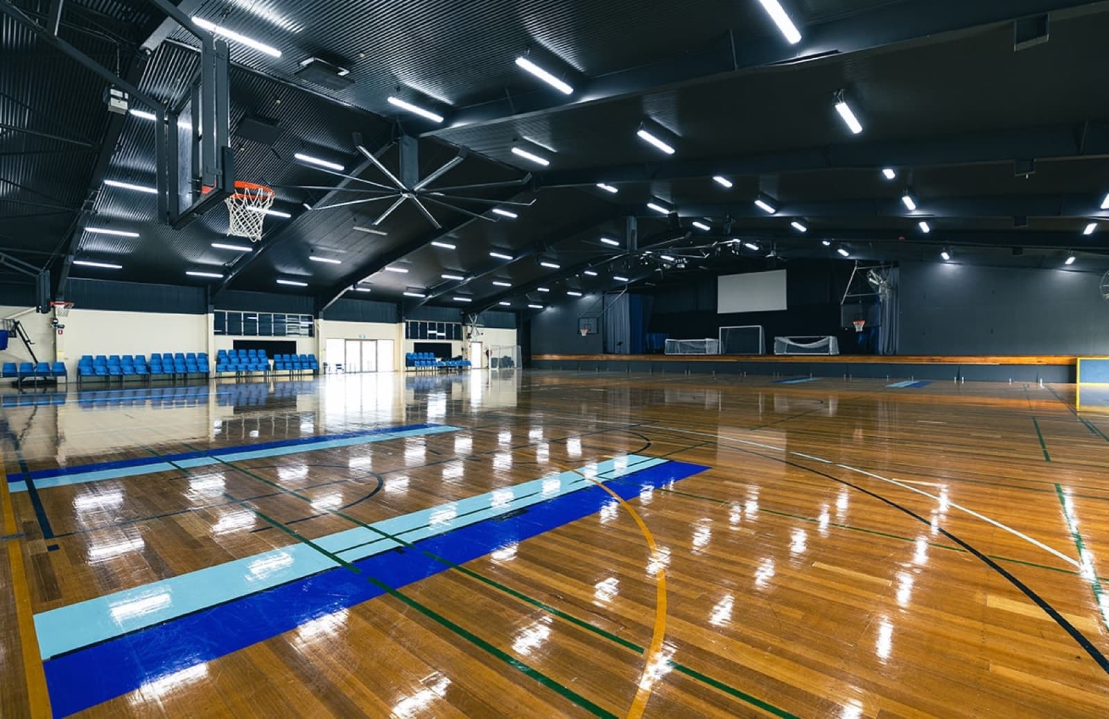 Basketball courts inside the Ian Troup Community Hall at Emmanuel College, Carrara