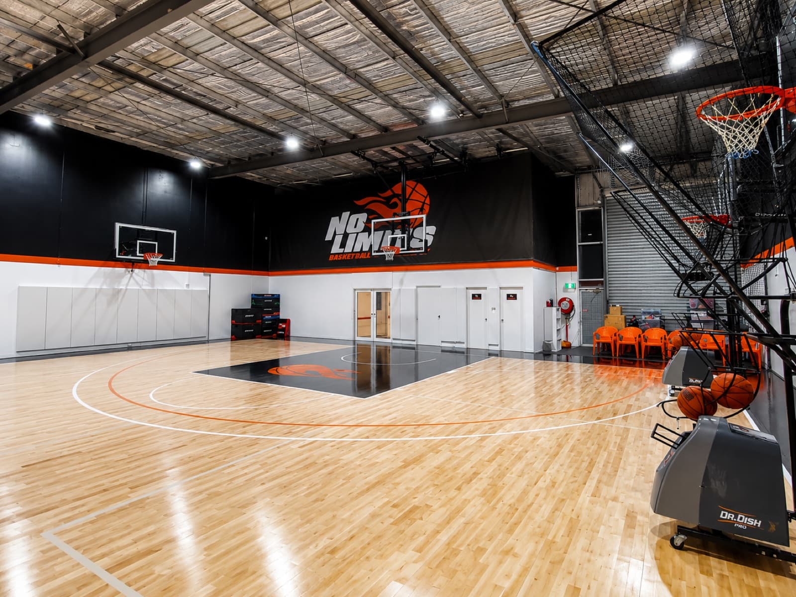 Wide view of the court and Dr. Dish machines at The Lab in Box Hill South