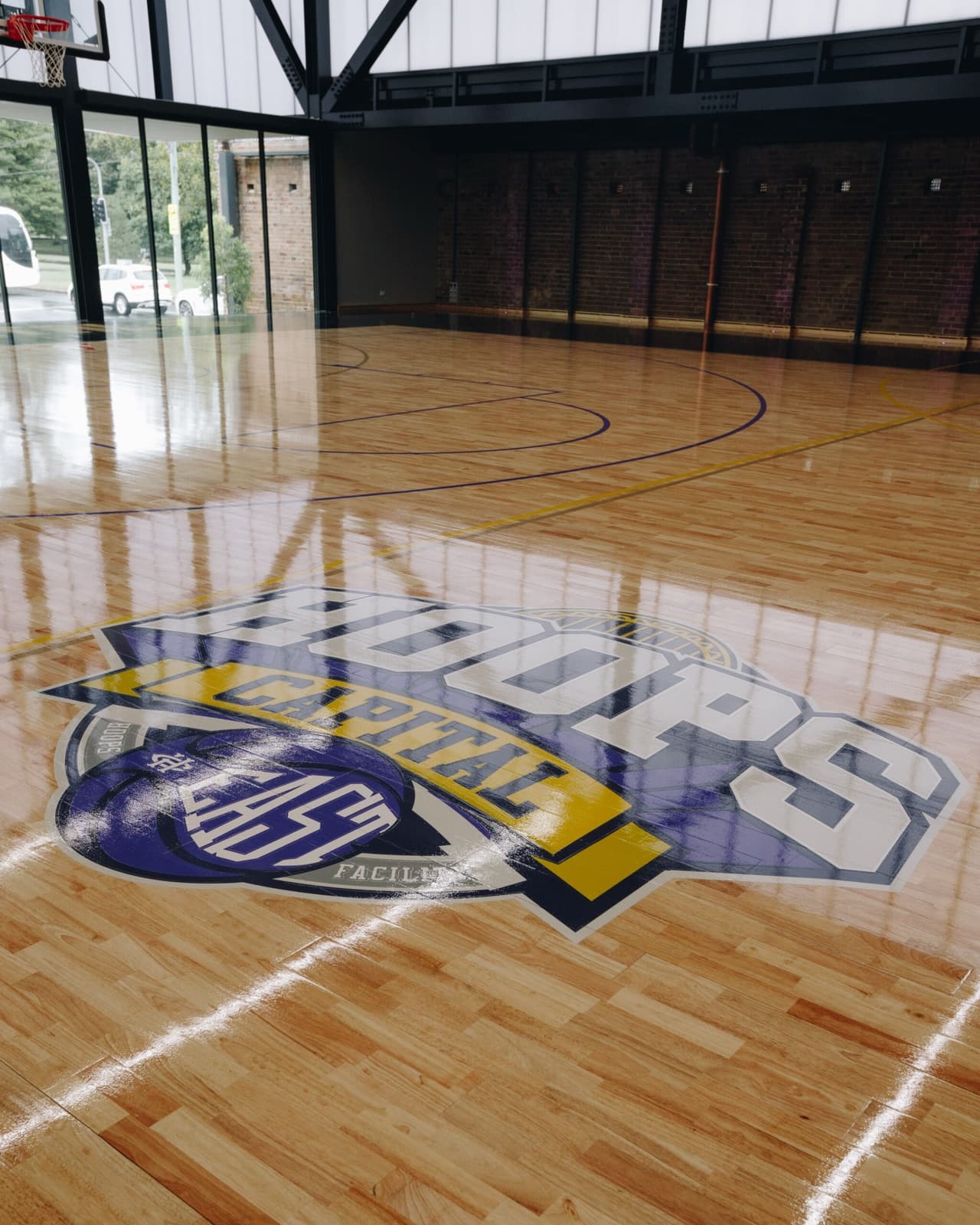 Hoops Capital centre-court logo at Hoops Capital East, Moore Park