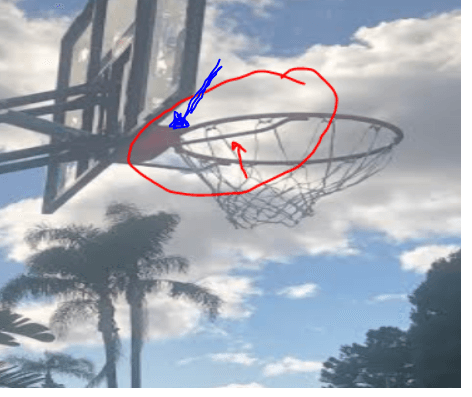 Dr. Dish's incompatible-hoop example: blue arrow marks the rim platform and red circle marks the rear crossbars